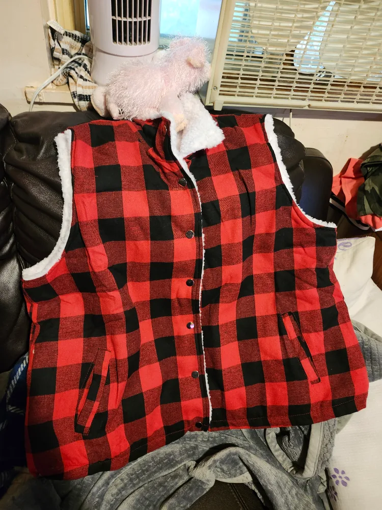 Red and Black Plaid Sherpa Vest thumbnail