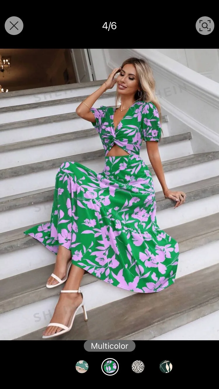 Floral Cutout Midi Dress image indicator(4)