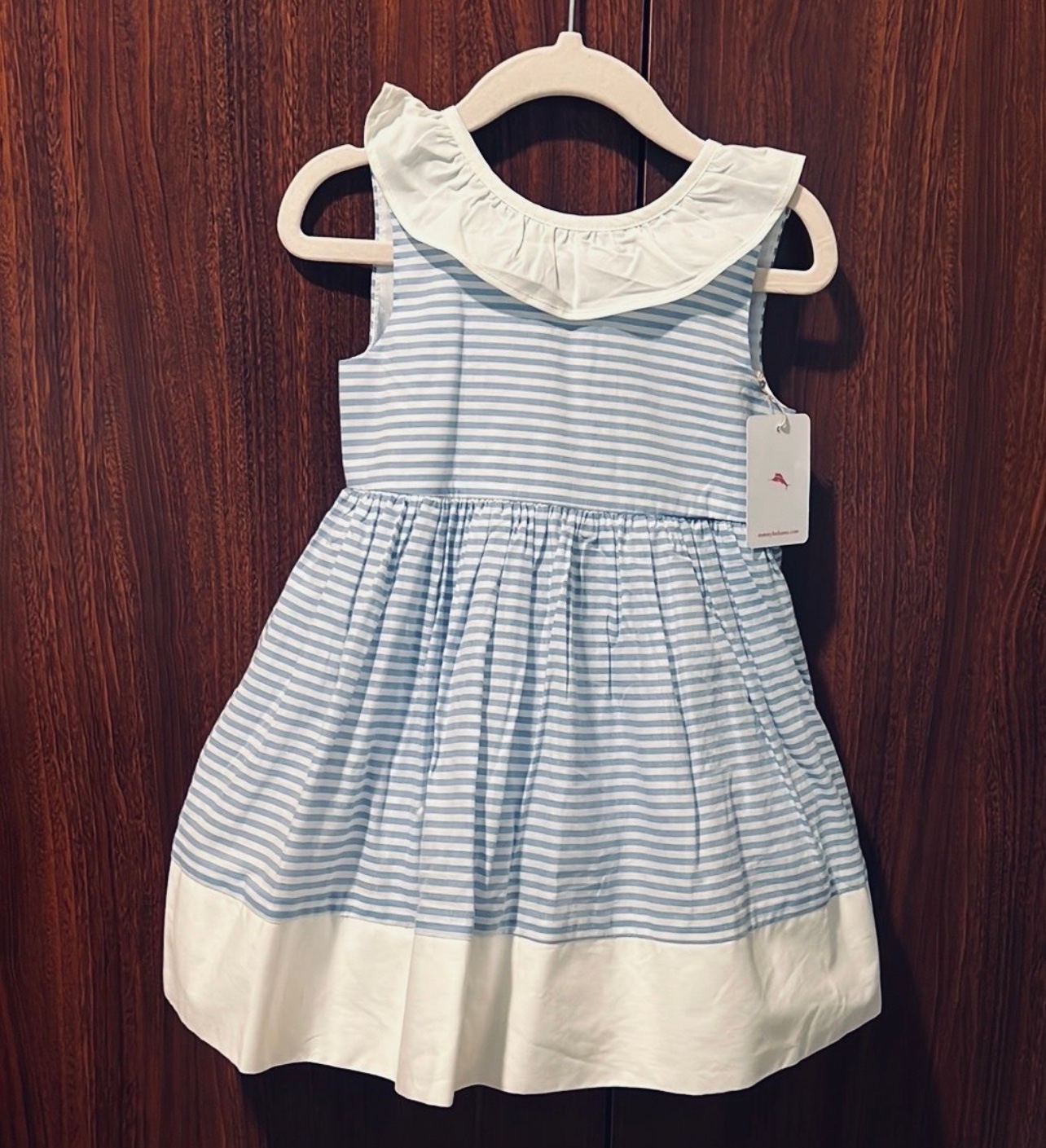 Blue and White Striped Dress with Bow
