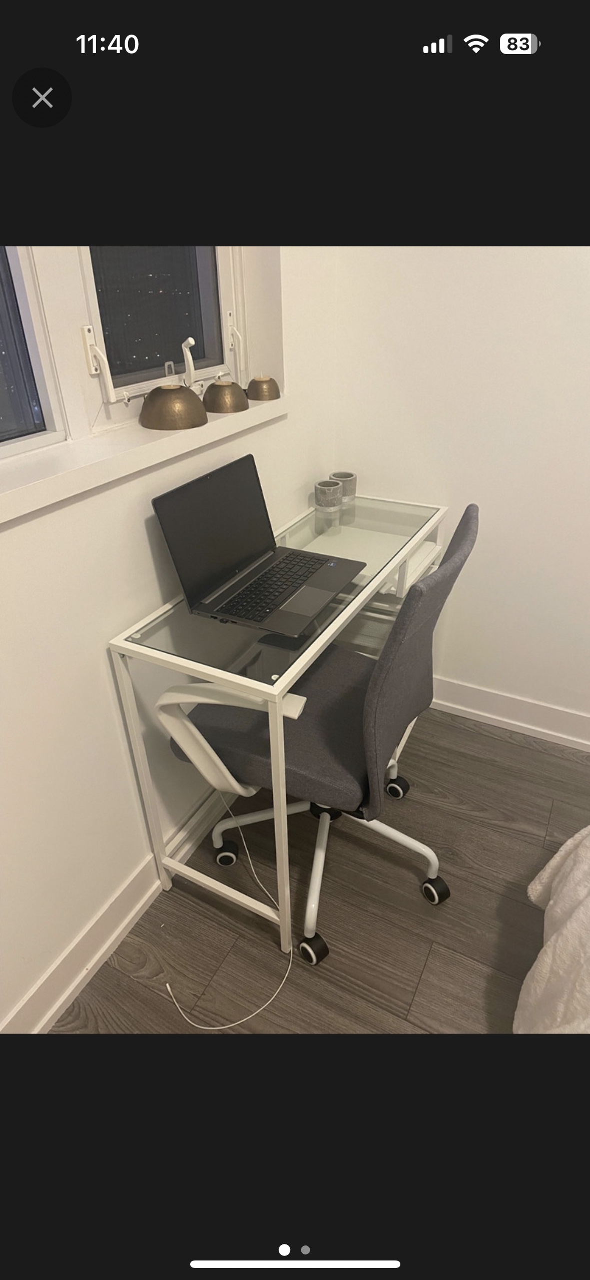 White Desk with Drawer and Glass Top