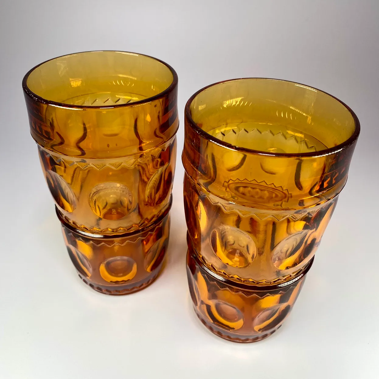 Pair of Vintage Indiana Glass Kings Crown Amber Tumblers image indicator(2)