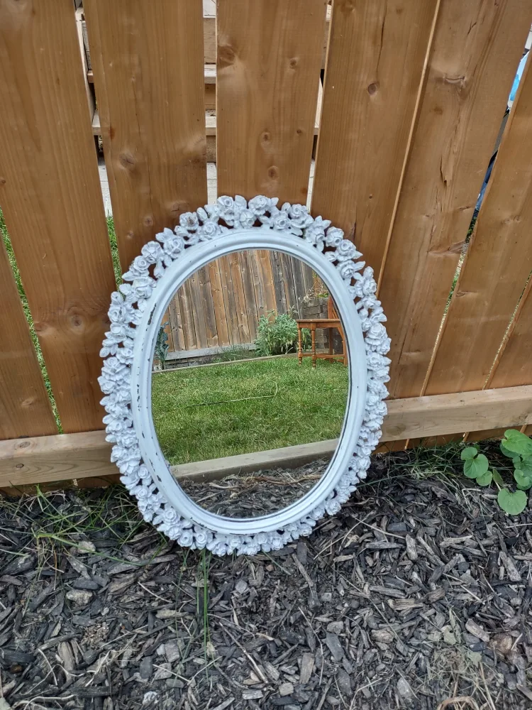 White Floral Oval Mirror thumbnail