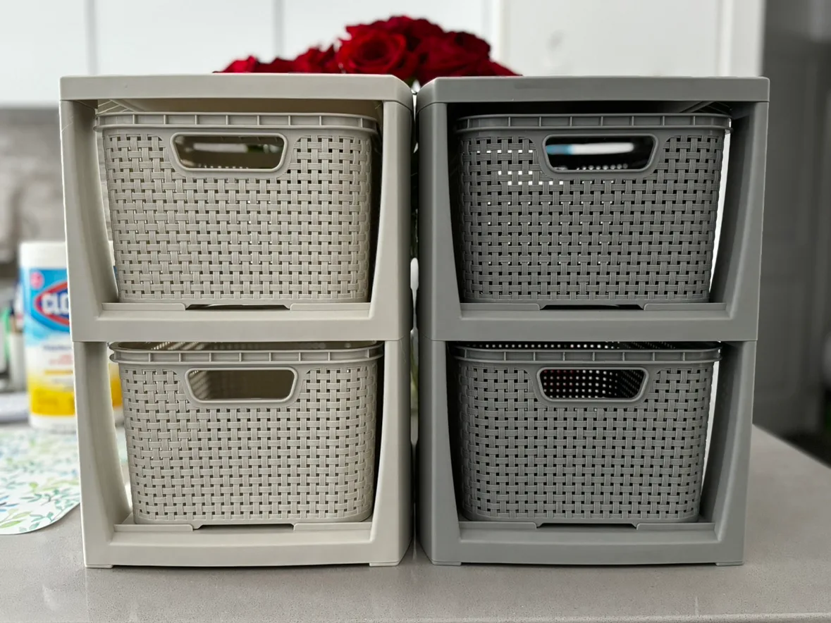 Four Stackable Storage Bins Off-white and Grey 🧡 thumbnail