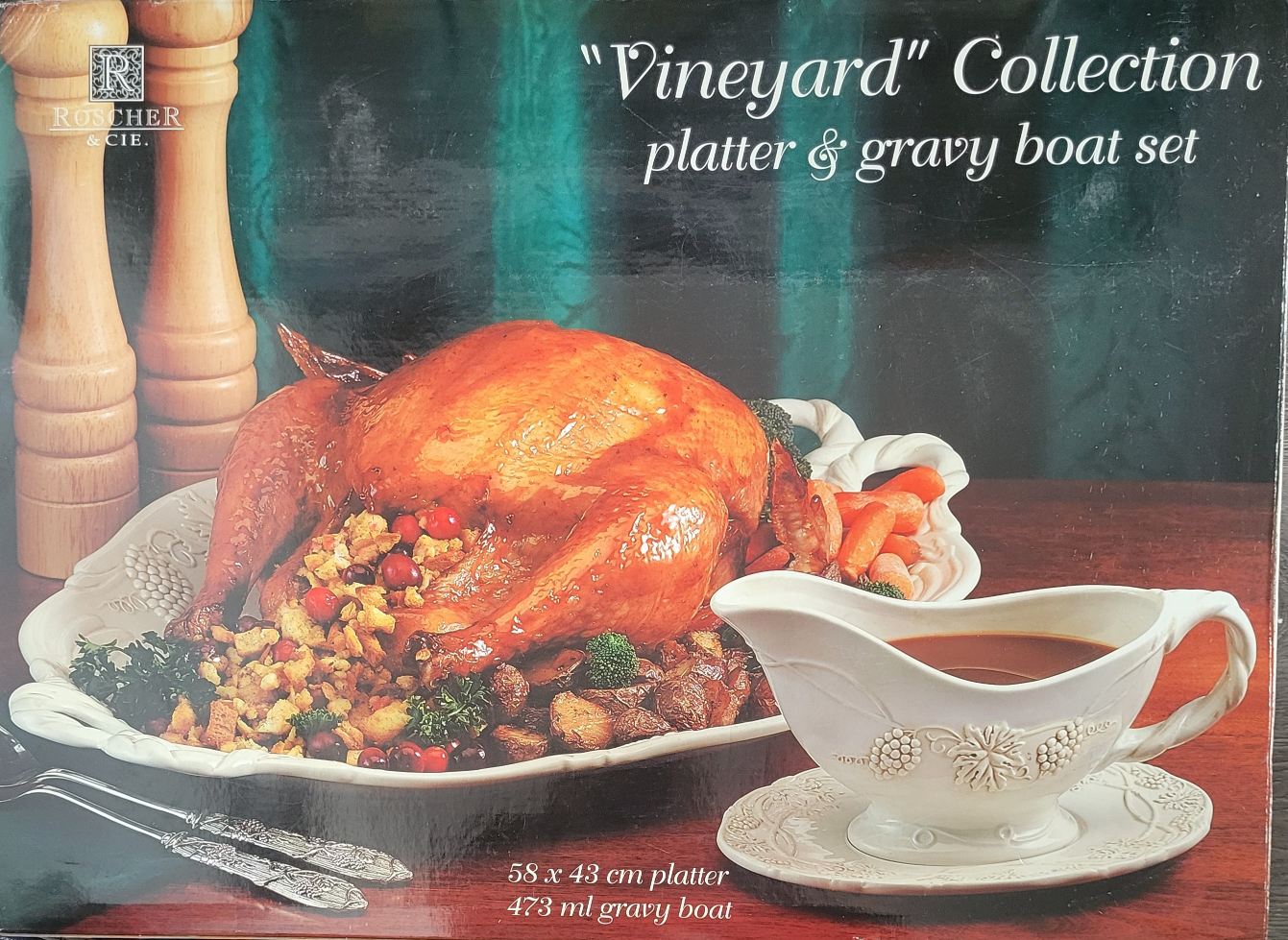 New Roscher "Vineyard" Collection Platter and Gravy Boat Set
