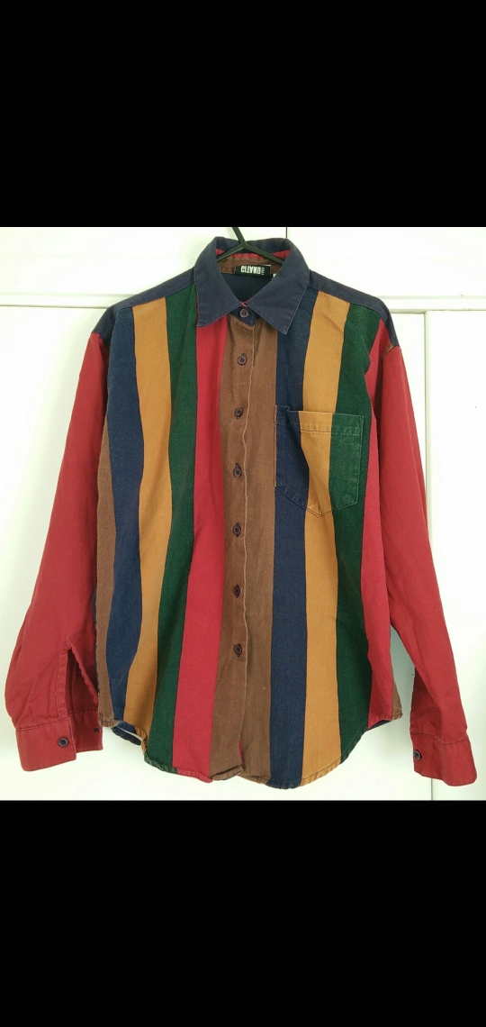 Multicoloured Colour Block Striped Vintage Shirt (Unisex)