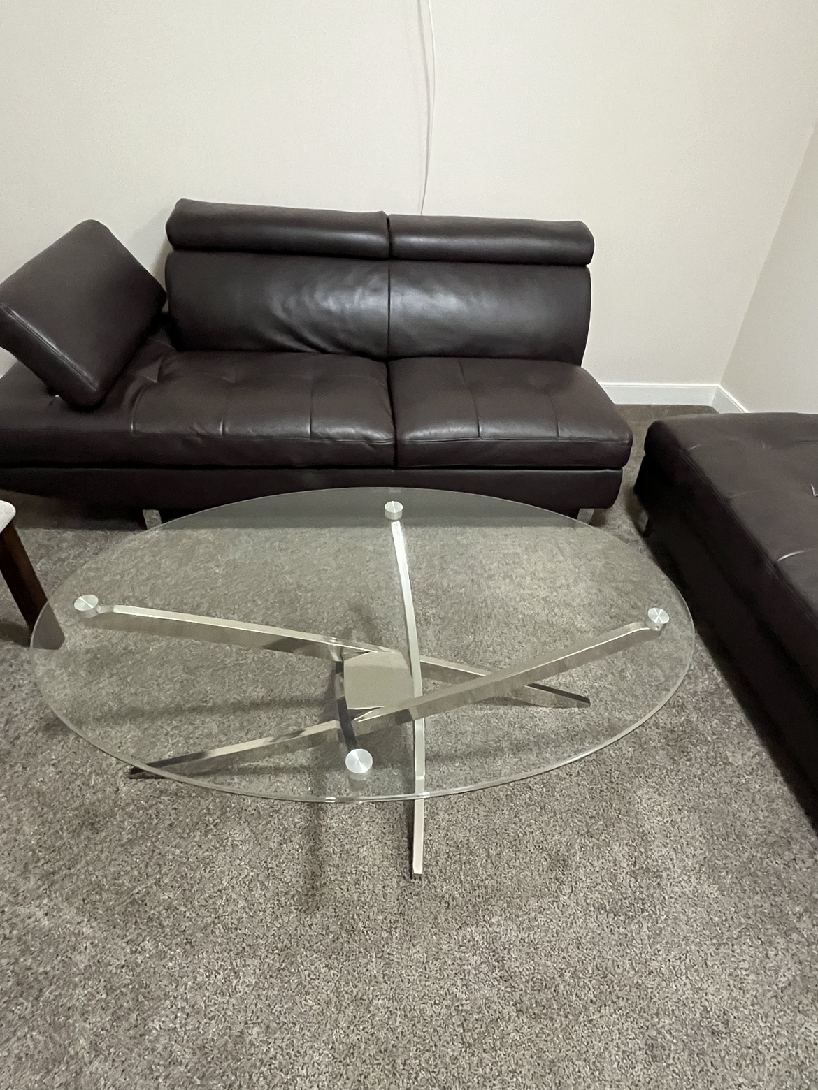 Glass and Metal Coffee Table and sofa