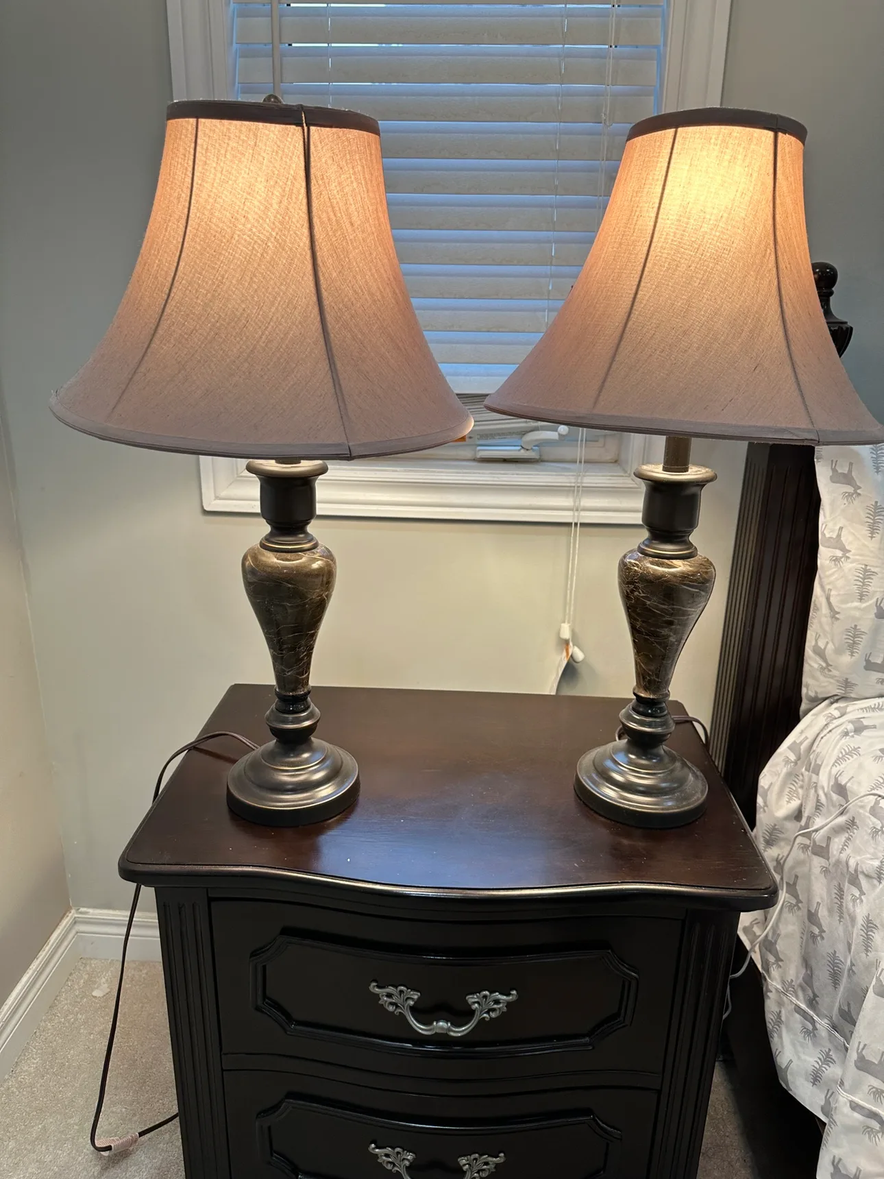 Dark Wood Nightstand- and lamps $20 image indicator(3)