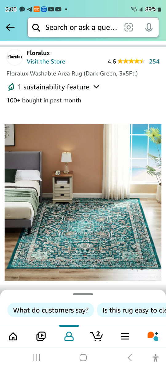 Brand new Washable Area Rug Dark Green 5 x 3 feet.