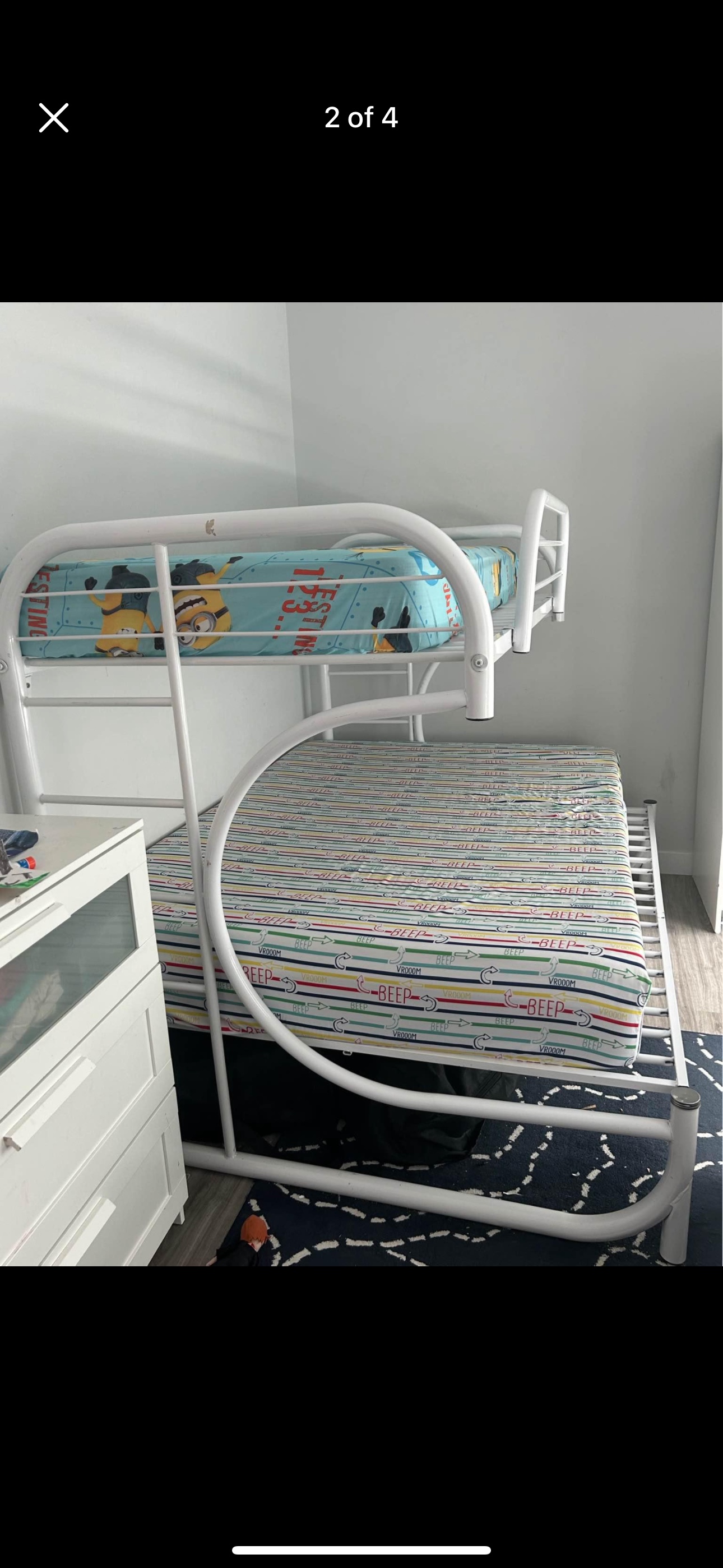 Twin over double White Bunk Bed