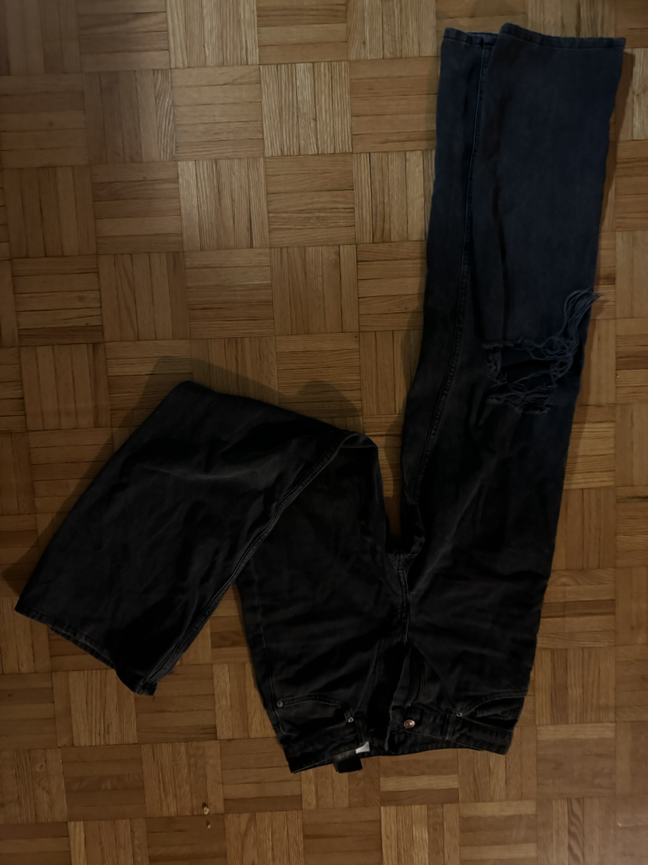 Black Distressed Wide Leg Jeans - photo 3