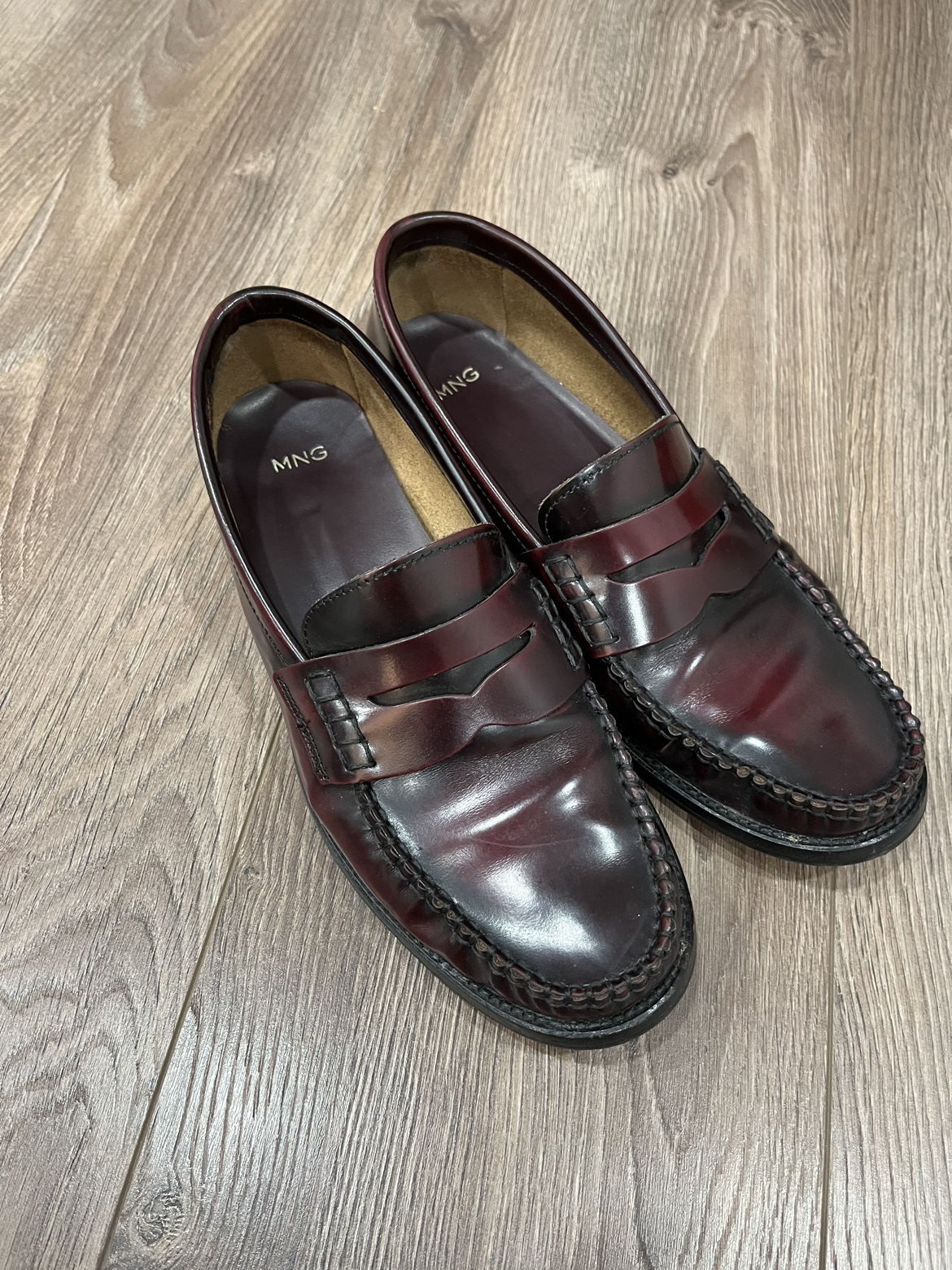 Mango Burgundy Leather Loafers Size 39 EU