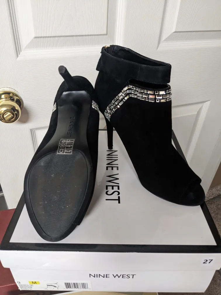 Nine West Black Suede Peep Toe Booties image indicator(3)