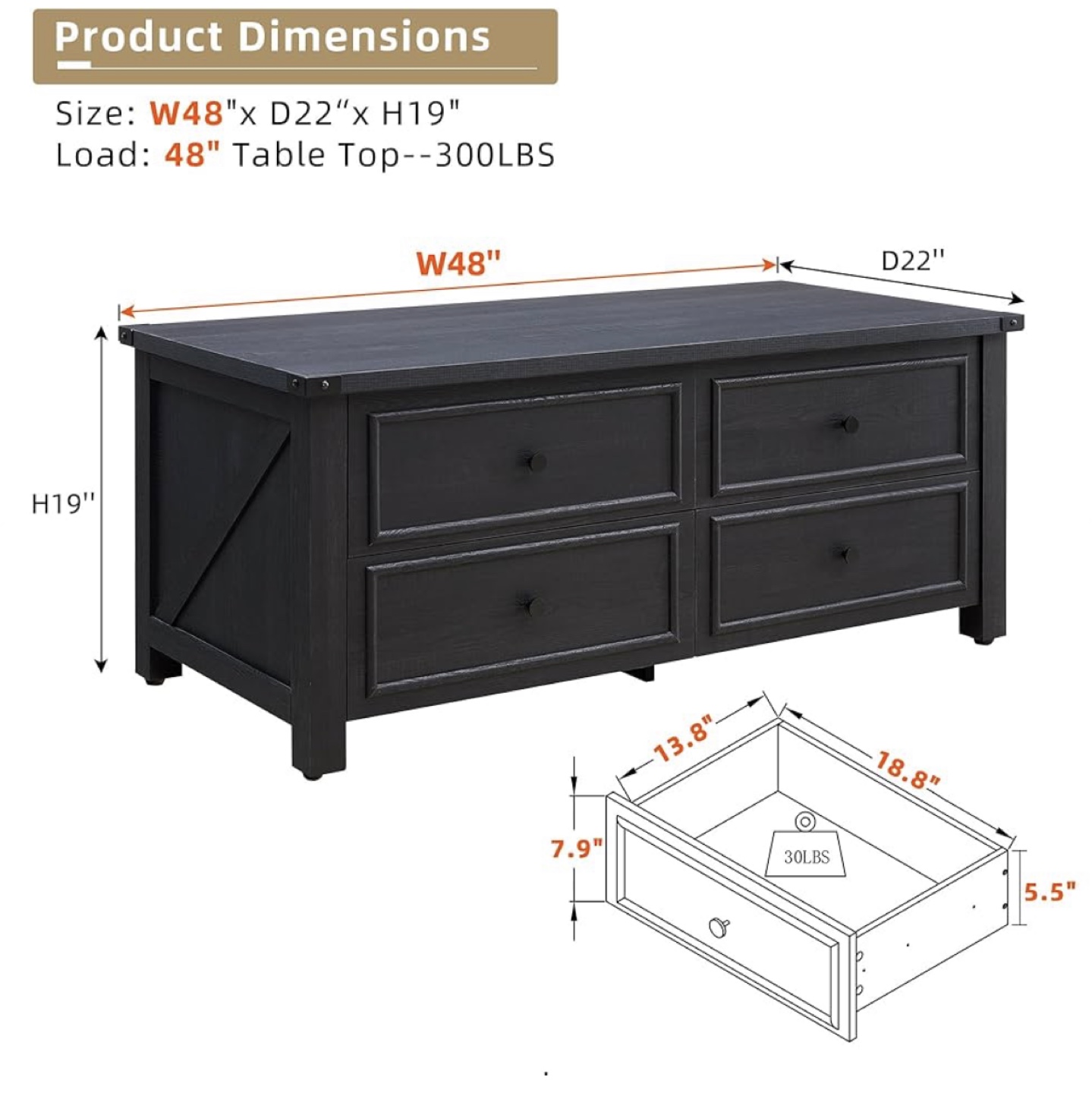 Coffee Table with Drawers - photo 4