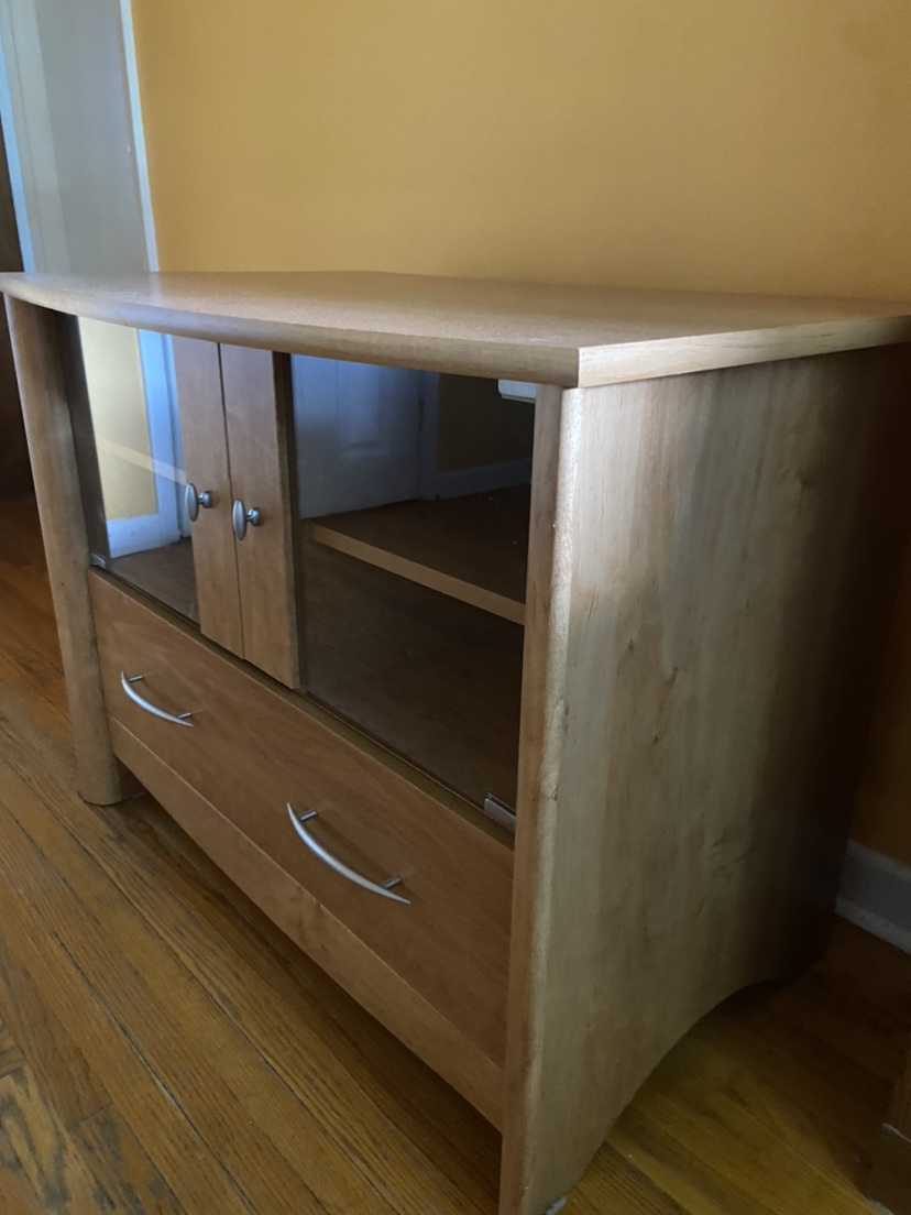 Wooden TV Stand with Glass Doors and drawer - photo 2