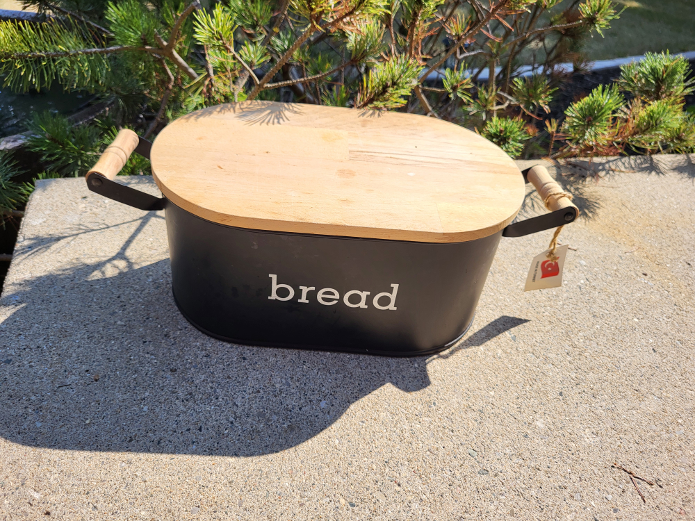 Black Metal Bread Bin with Wooden Lid - photo 2