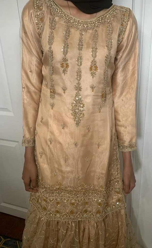 Gold Pakistani Shalwar Kameez image indicator(2)