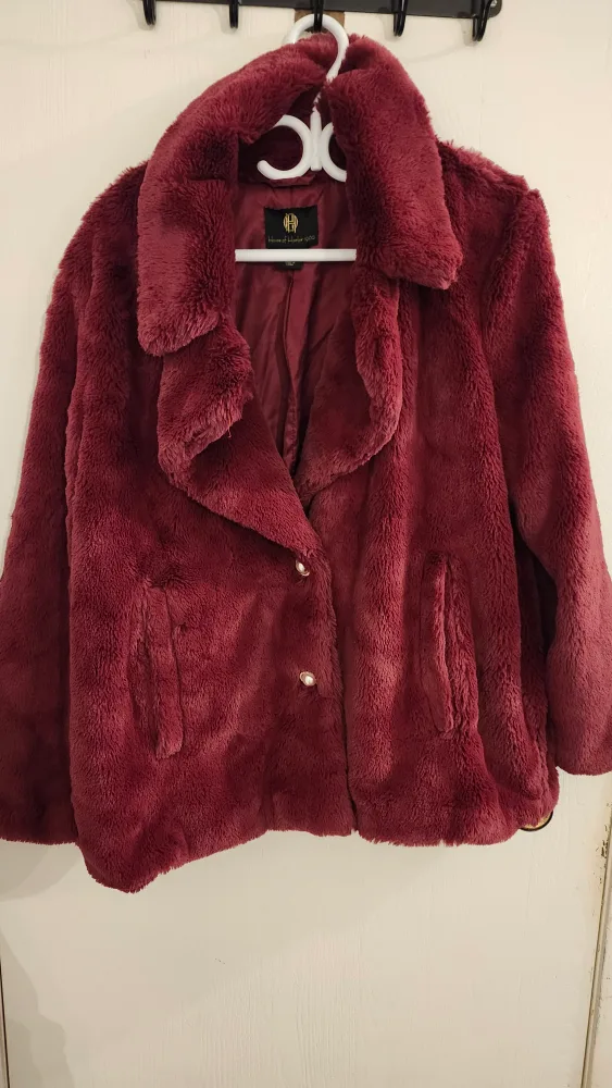 House of Harlow 1960 Burgundy Faux Fur Jacket thumbnail