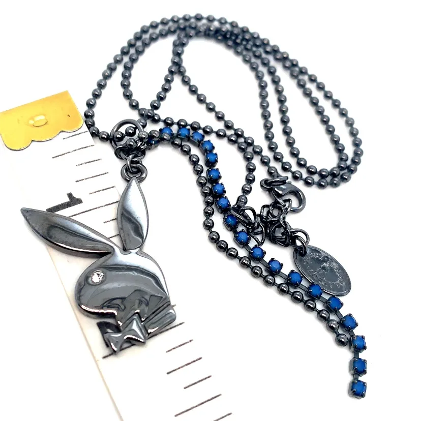 Large Playboy bunny hematite necklace 18” image indicator(3)
