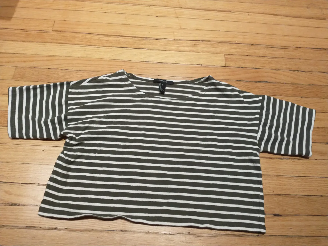 Oversized Olive Green and White Striped Crop Top FINAL SALE image indicator(2)