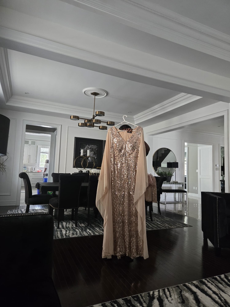 Gold Sequin Evening Gown with Cape sleeves - photo 5