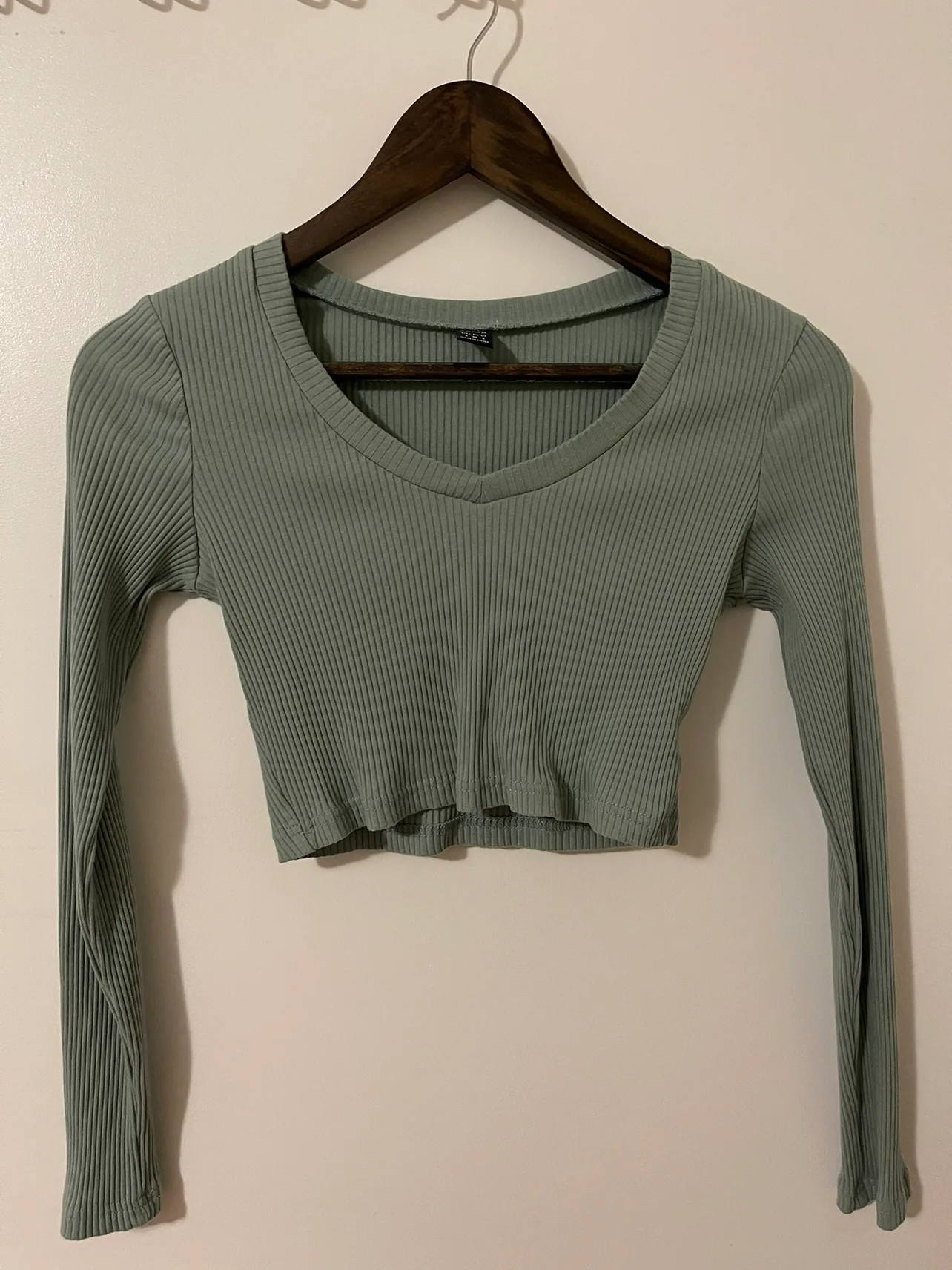 Sage Green Long Sleeve Crop Top