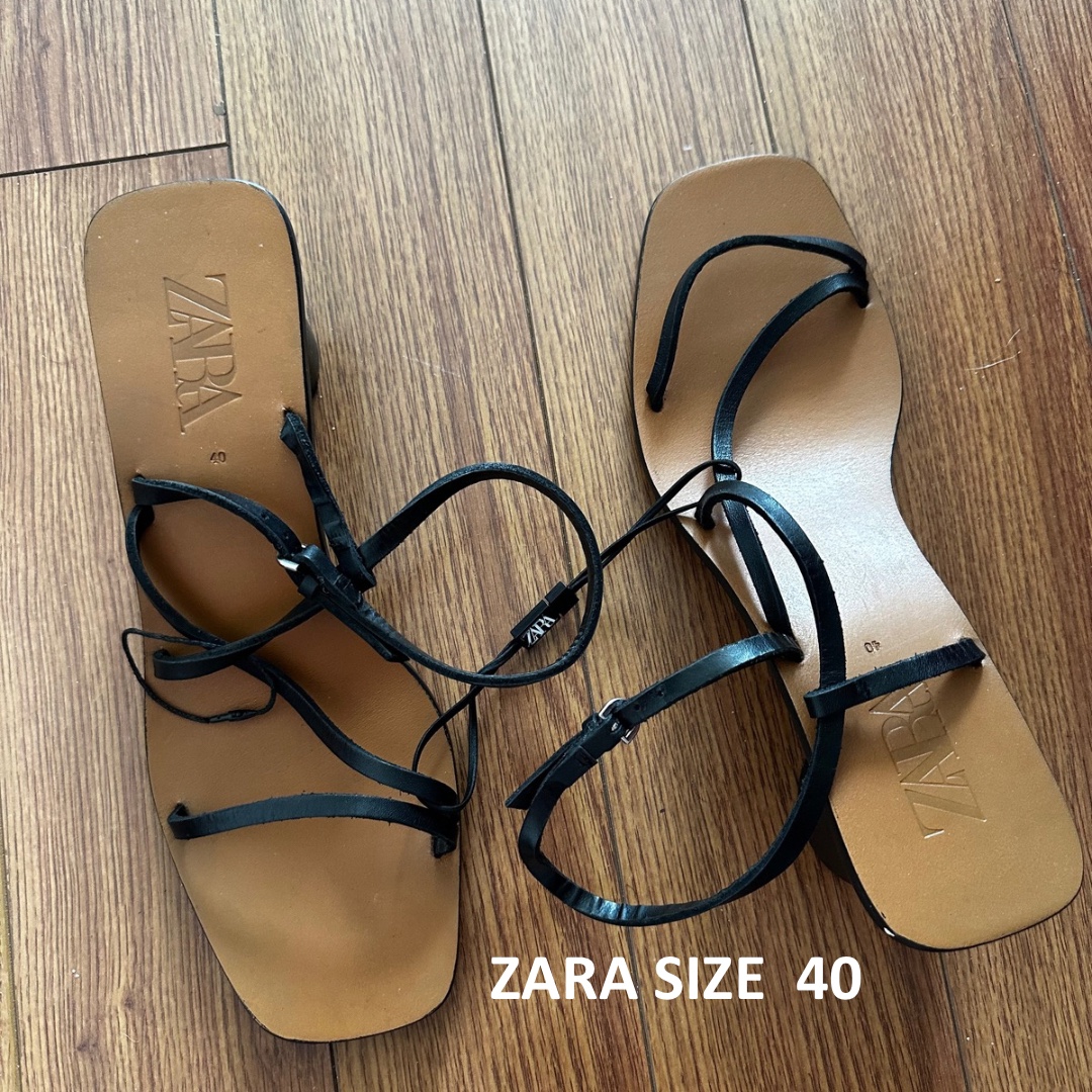 Zara Black Leather Sandals Size 40