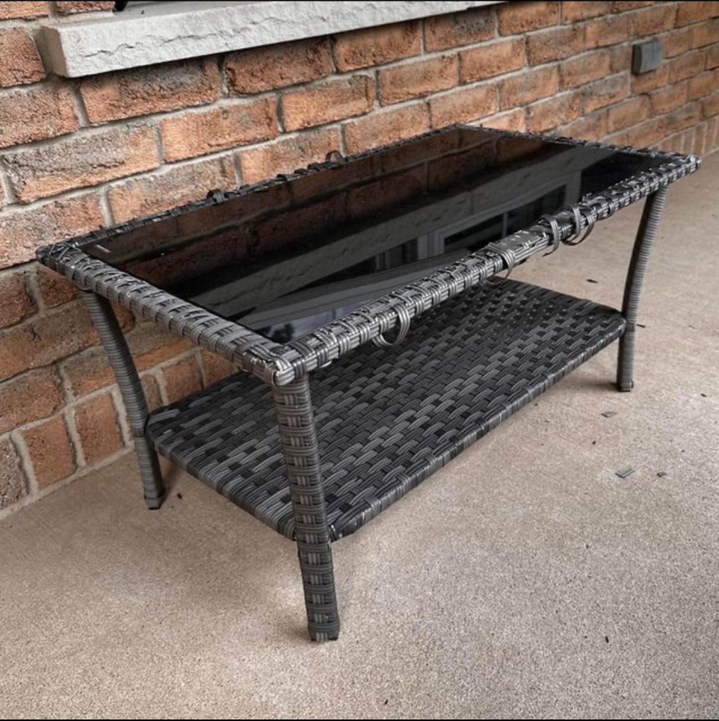 Wicker Patio Coffee Table Tempered Glass Top - photo 3