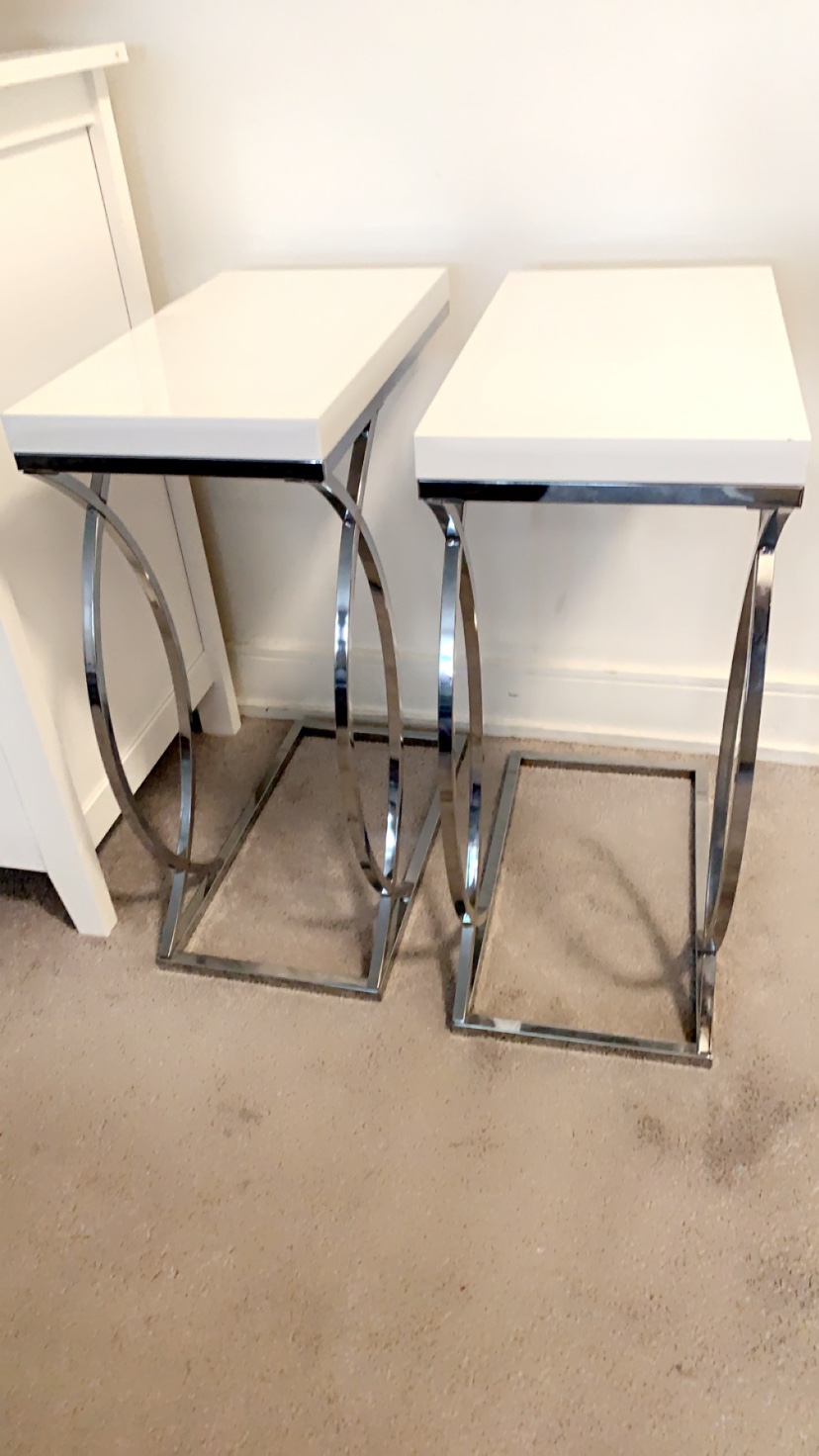 Set of Two White End Tables