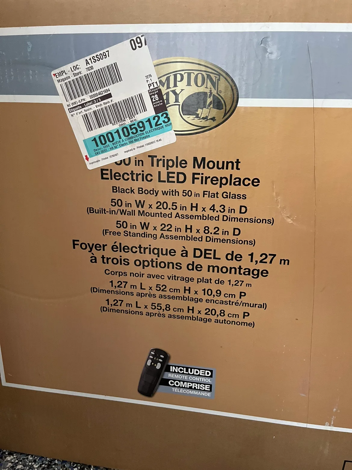 Hampton Bay Triple Mount Electric LED Fireplace -50x20.5x4.3” image indicator(3)