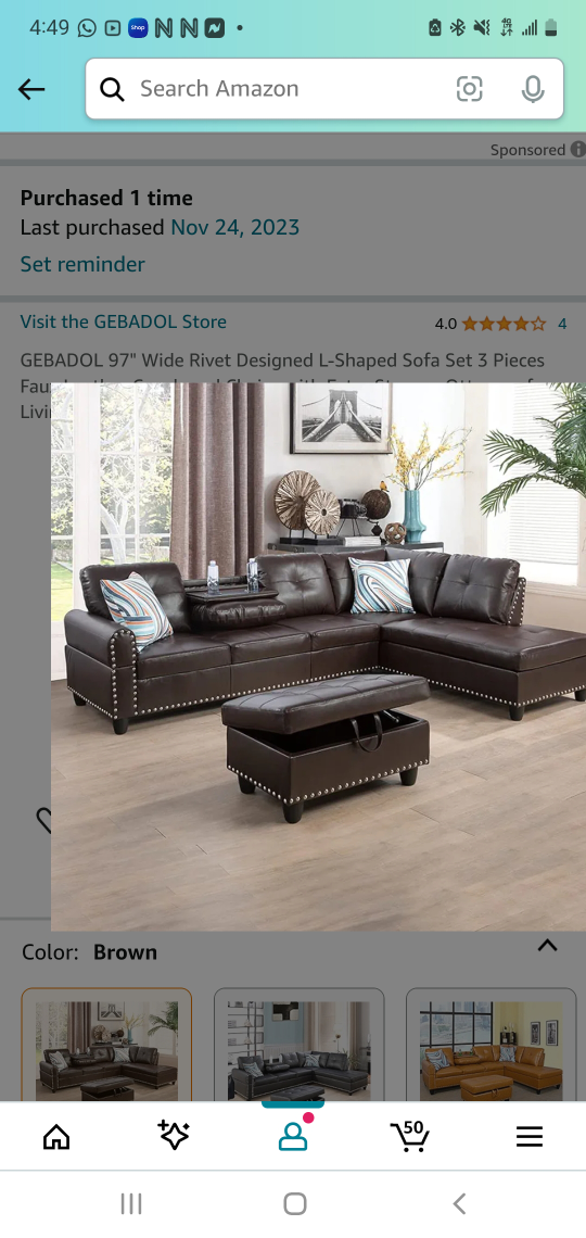 Brown L-Shaped Sofa with Ottoman