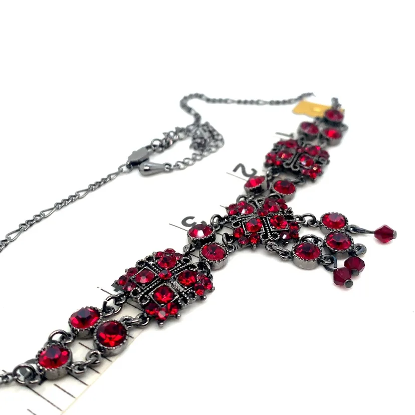 Red Rhinestones Choker Necklace with 3” extender image indicator(7)
