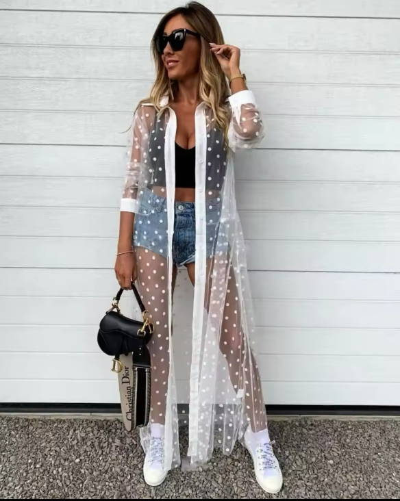 Polka Dot Mesh Shirt Dress - photo 2