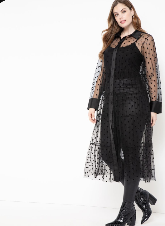 Polka Dot Mesh Shirt Dress - photo 3