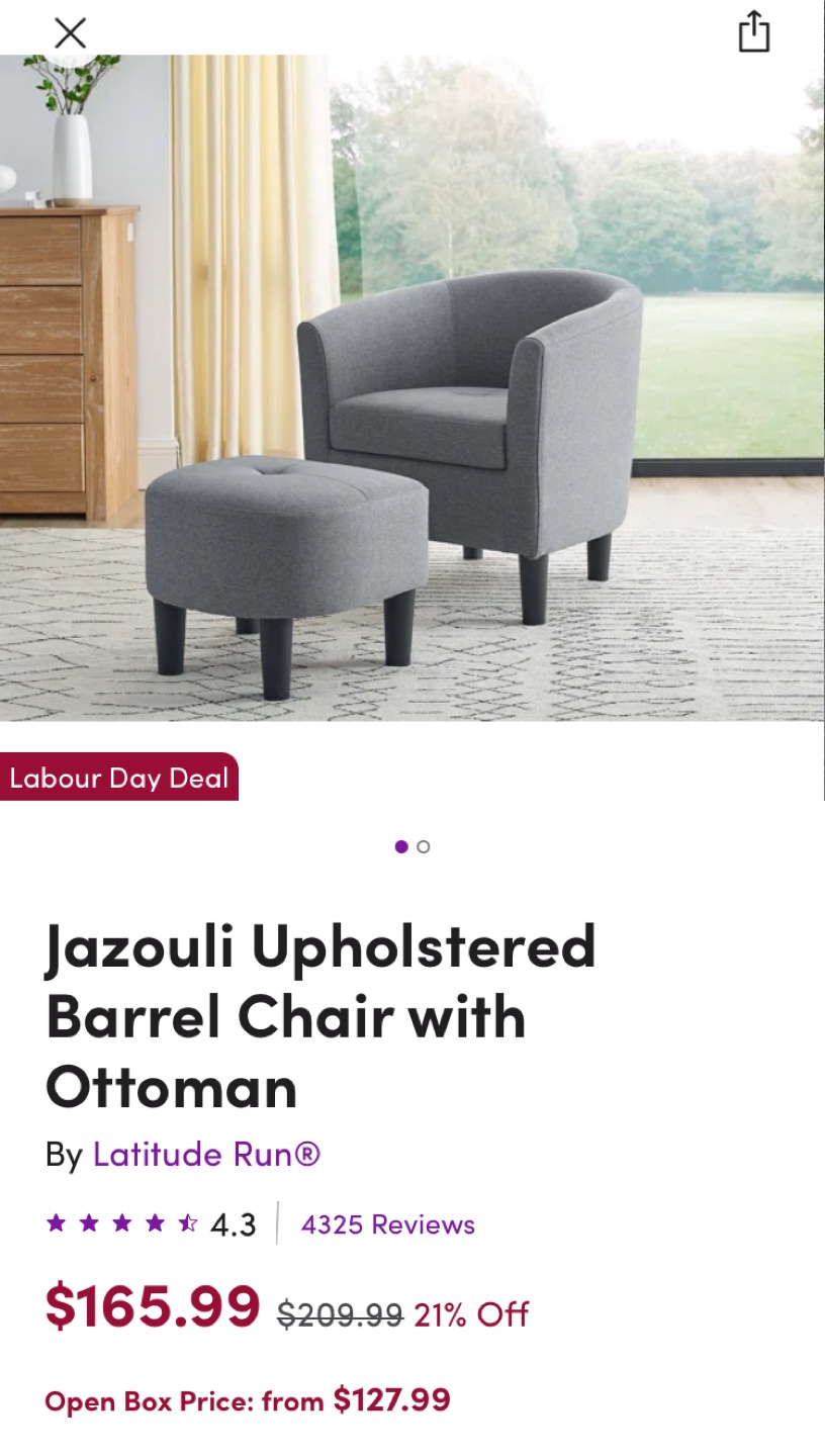 Grey Upholstered Barrel Chair with Ottoman - photo 2