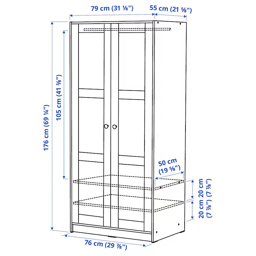 Black 2 Door Wardrobe with Free Mirror - photo 5