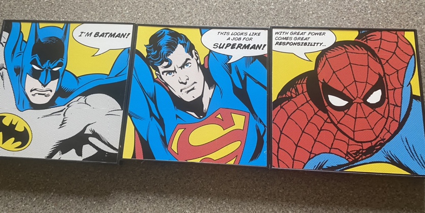 Batman, Superman, and Spiderman Wall Art