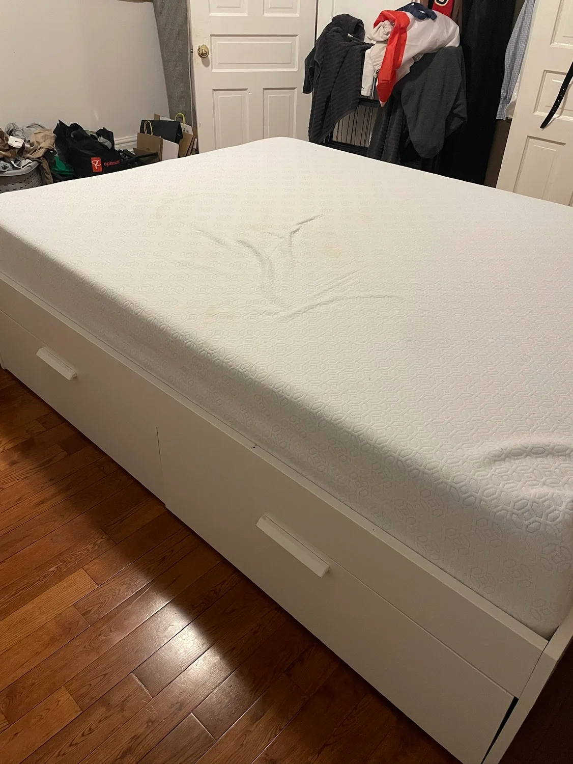 Queen Sized Mattress + Ikea BRIMNES White Bed Frame with Storage image indicator(2)