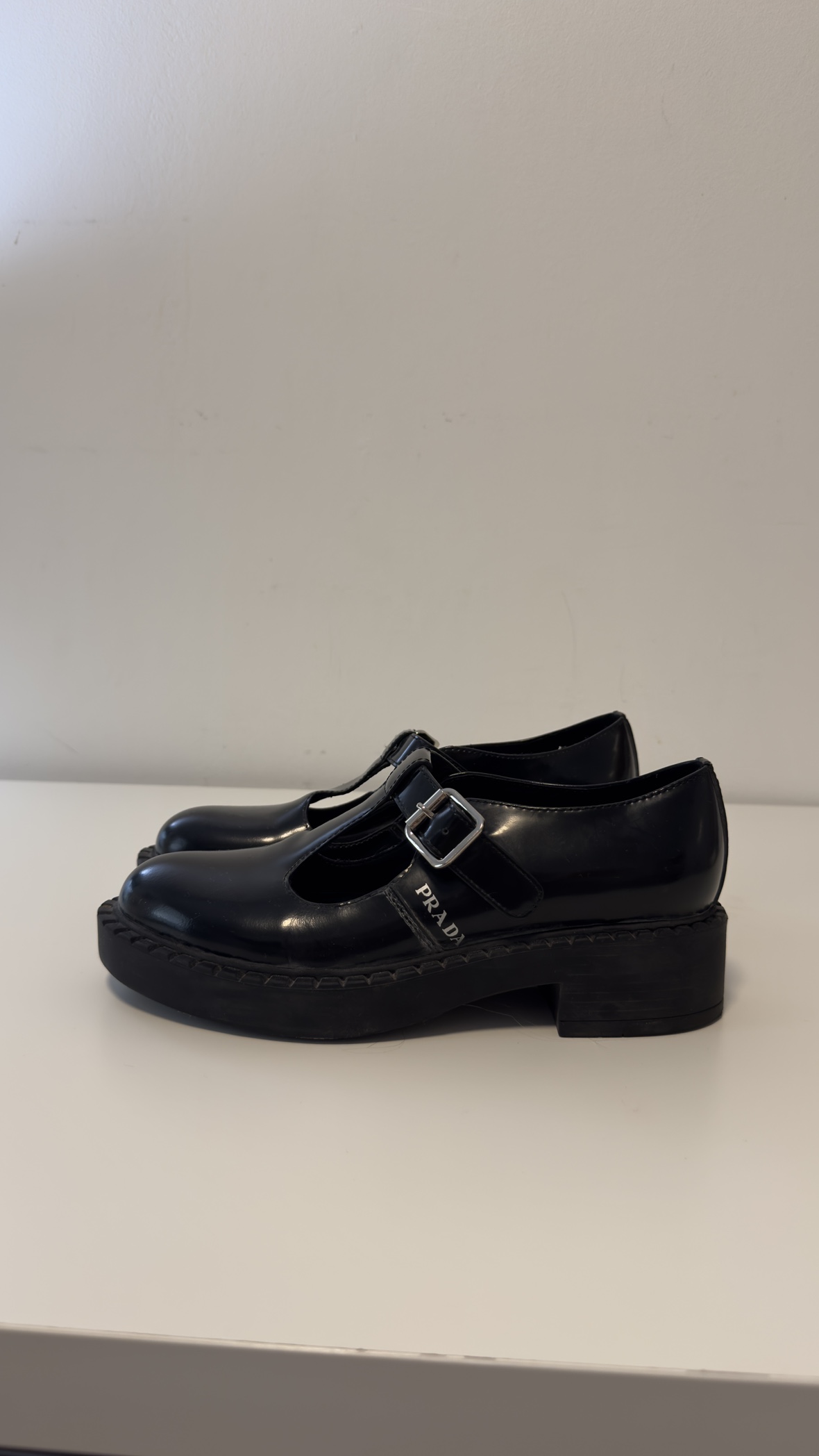 Prada Black Patent Leather T-Strap Shoes - photo 2