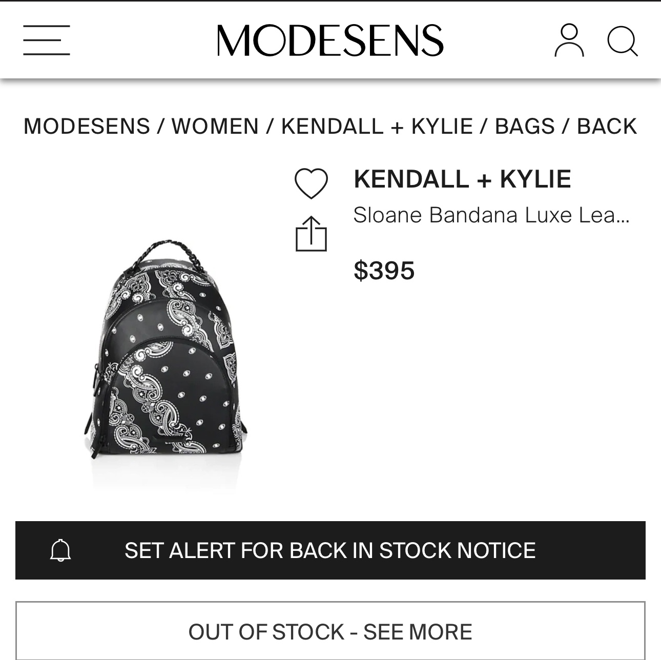 Kendall & Kylie Black Leather Bandana Backback - photo 3