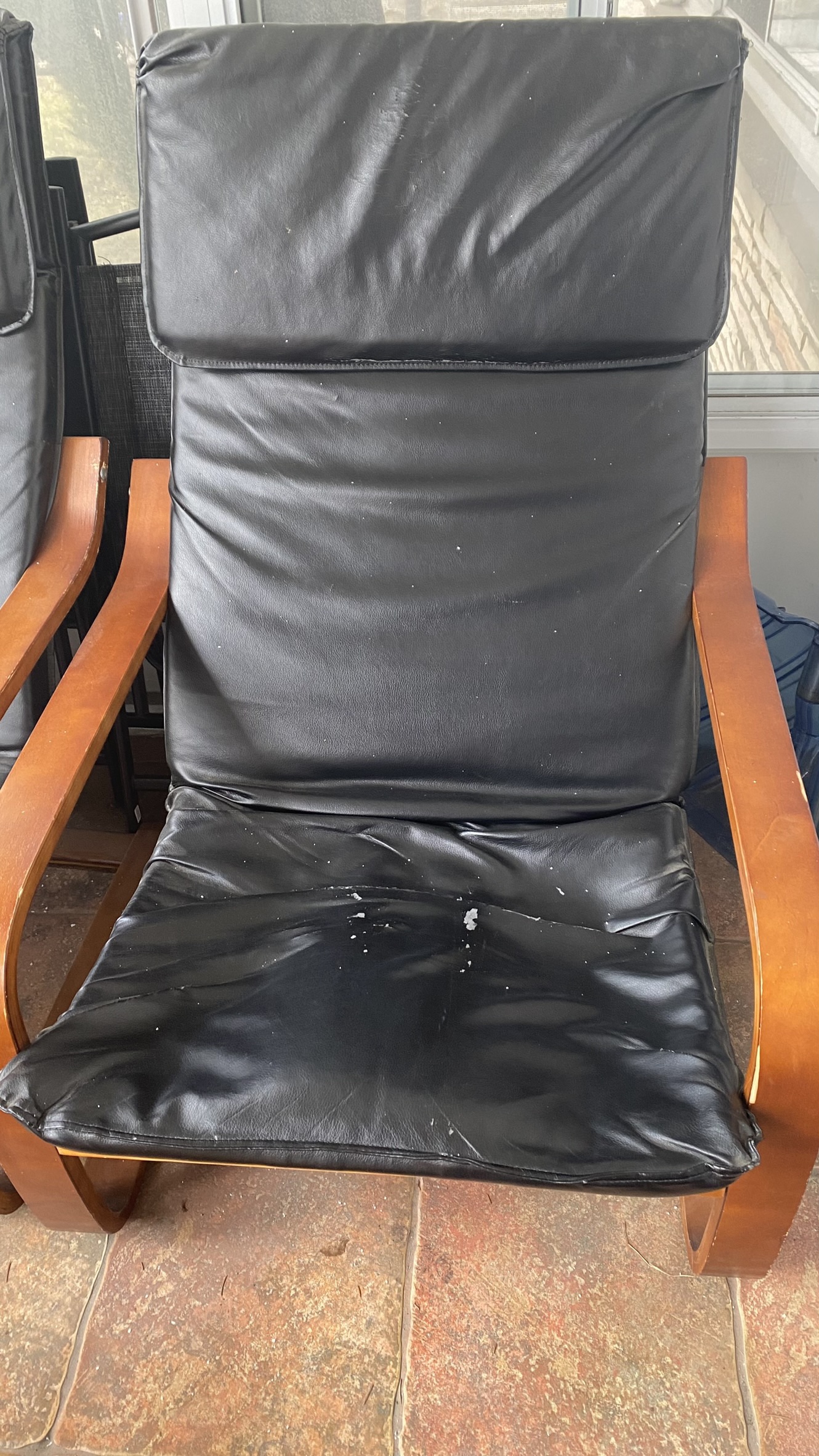 2 IKEA Black Leather Poang chair with Wooden Arms #freecycle - photo 2