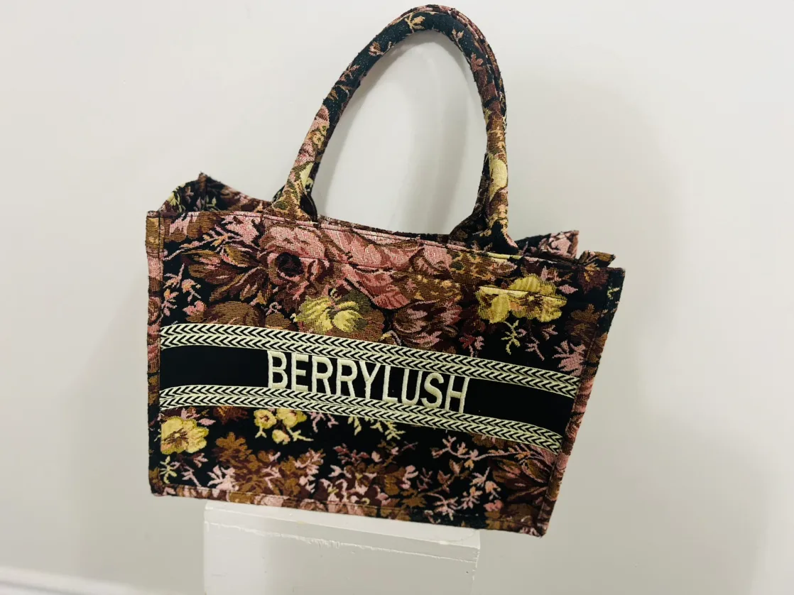 Floral black tote bag thumbnail