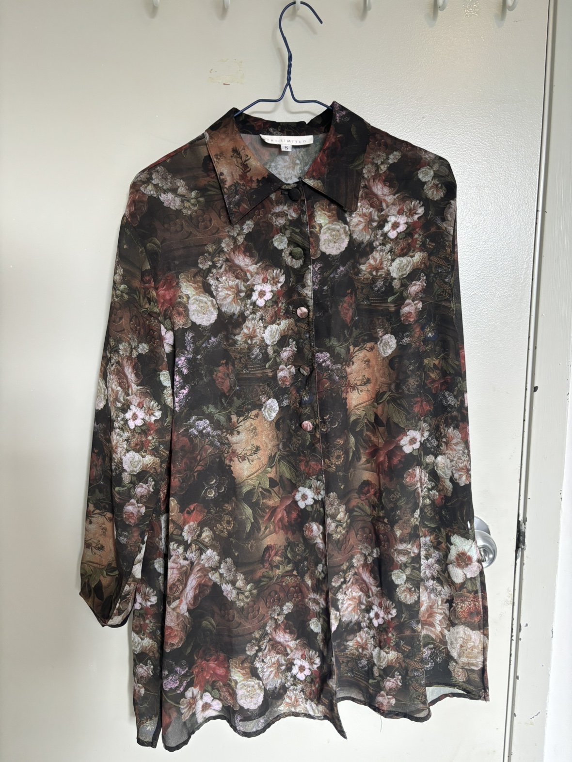Floral Button-Up Long Sleeve Sheer Thin Shirt