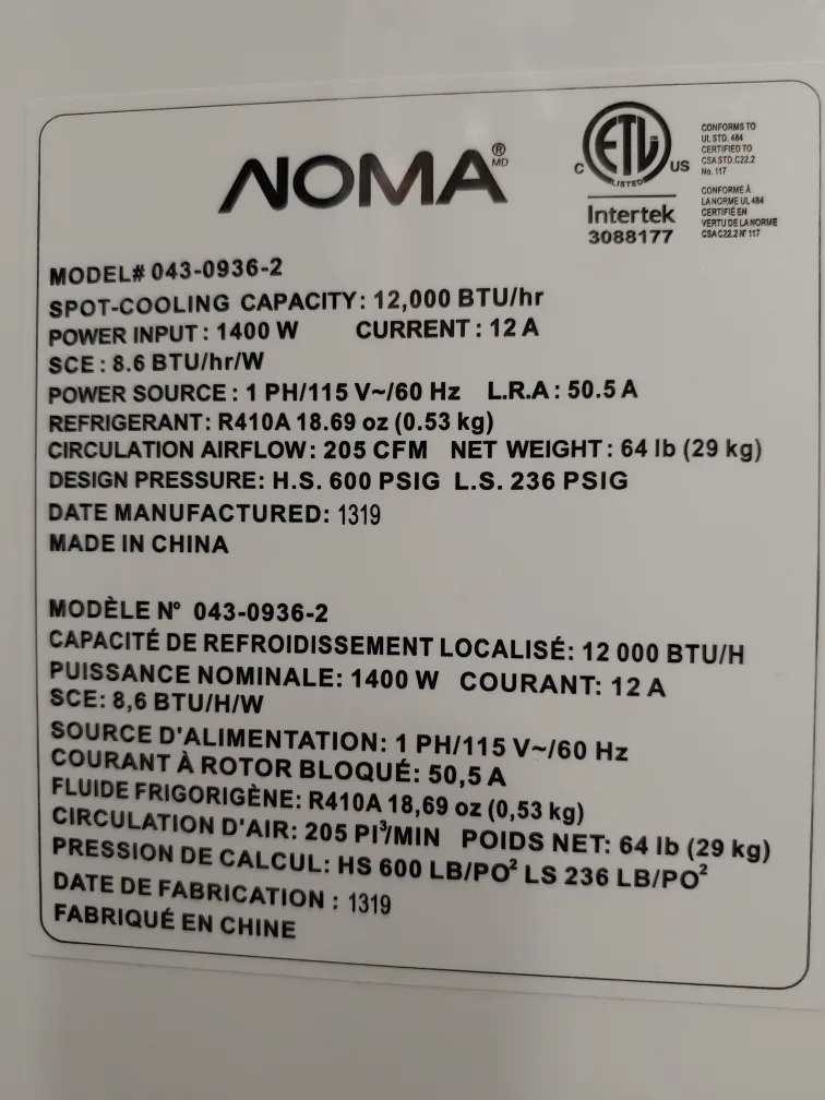 Noma Portable Air Conditioner image indicator(7)