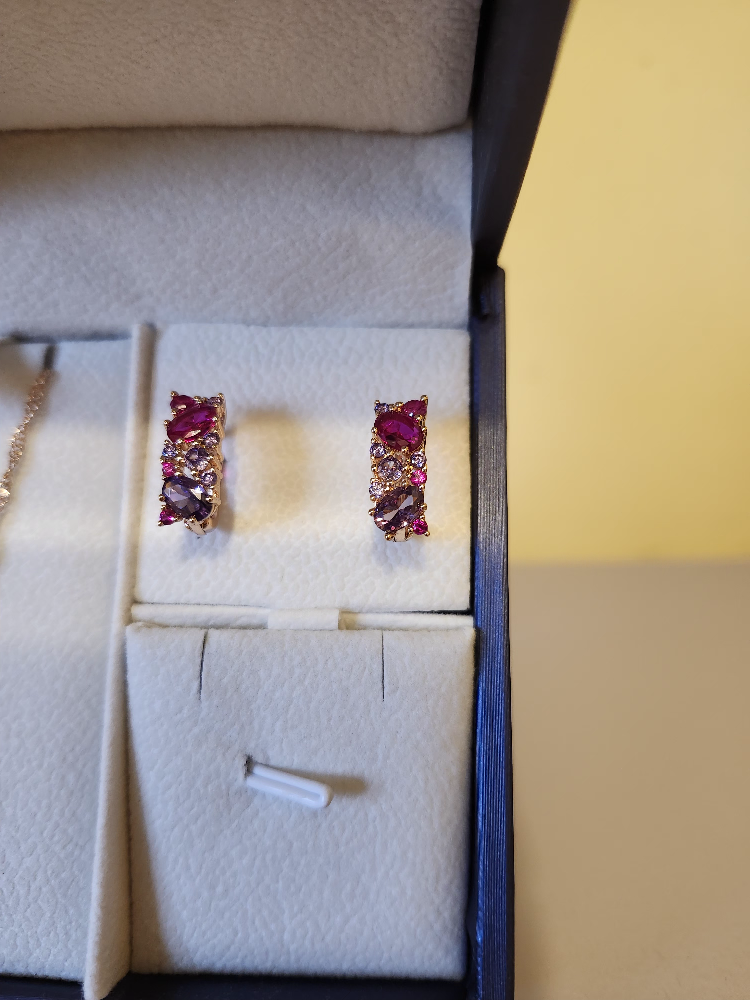 14K Purple & Pink Ombre 585RG Gold Earrings & Necklace - photo 3