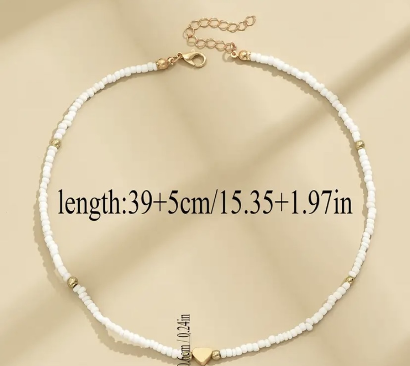 White Beaded Necklace with Gold Heart Charm - photo 2