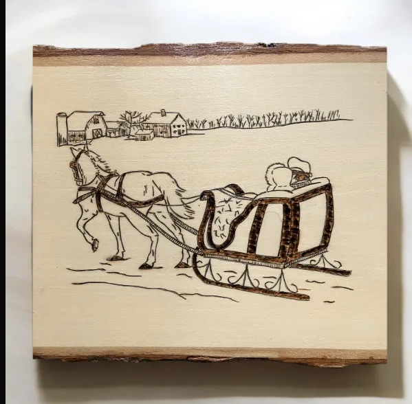 Pencil Drawing Wood Plank Horse Drawn Sled Winter Farm Snow image indicator(4)