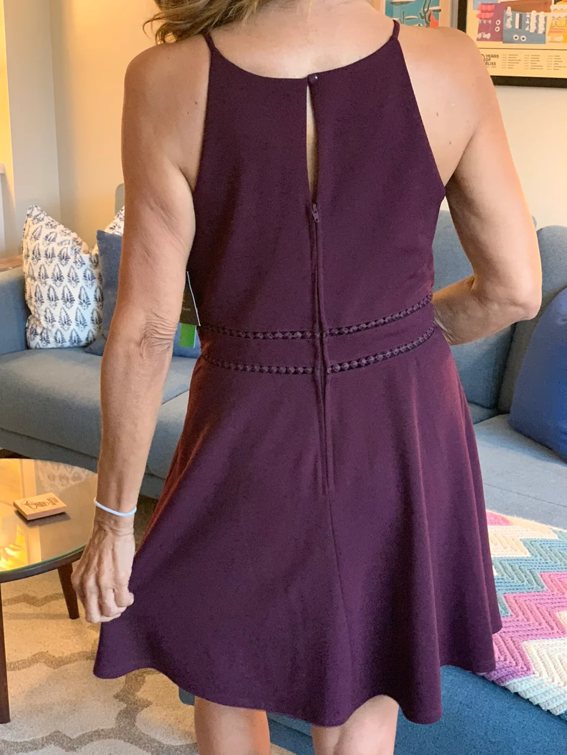 Plum Fit & Flair Dress w/ Cutout and Keyhole Detail image indicator(3)