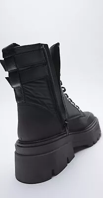 ZARA QUILTED NYLON LOW HEEL ANKLE BOOTS Black - photo 3