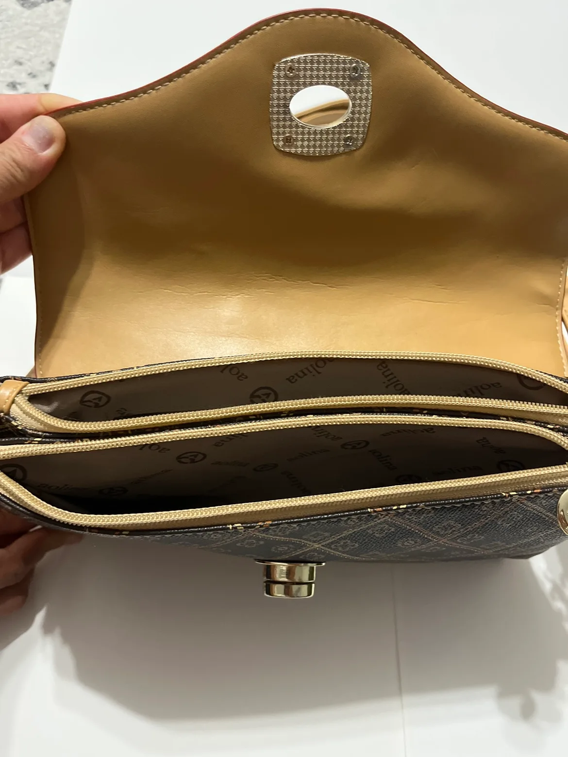 Brown and Tan Designer Crossbody Bag image indicator(2)