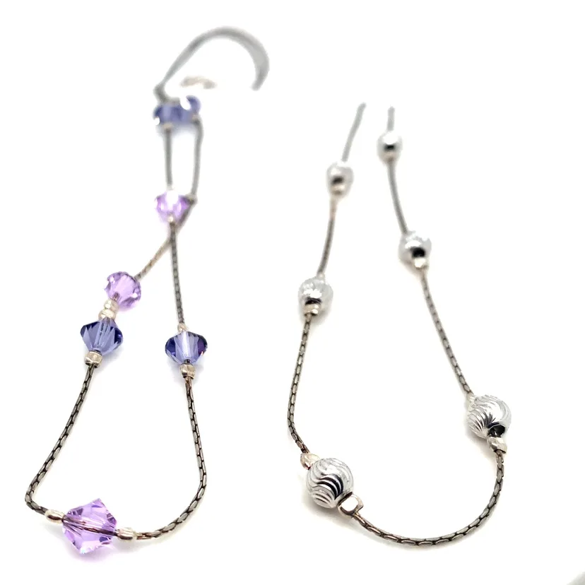 Double Chain Necklace with Pink/Purple Crystals image indicator(3)